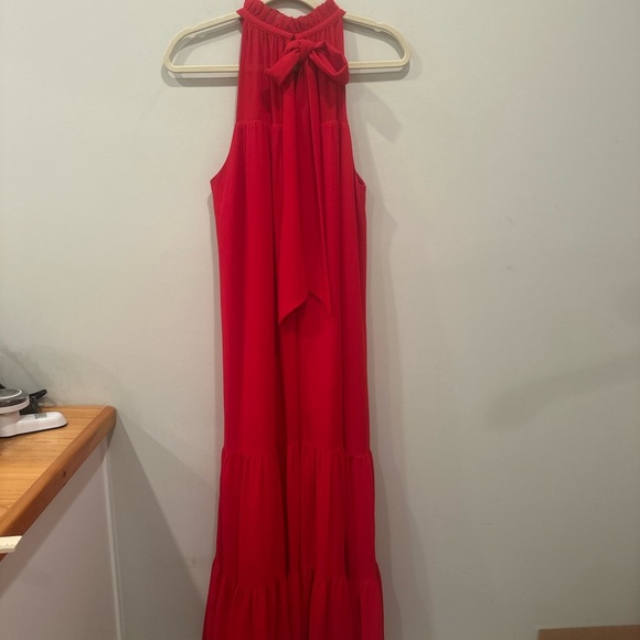 Alex Marie Vibrant Red Halter Maxi Dress Back Tie Ruffles Christmas Event Sz 8 - Picture 10 of 10